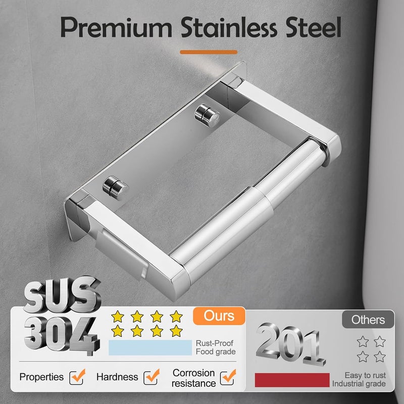 POKIM Polished Chrome Toilet Paper Holder,Self Adhesive or Screw Wall Mount Toilet Roll Holder Stainless Steel Double Post Tissue Holder for Bathroom,Commercial Toilet Paper Dispenser - Image 3